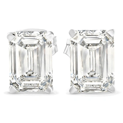 Pompeii3 2 1/4 Ct Lab Grown Emerald Cut Diamond Studs 14k White Gold Earrings In Multi