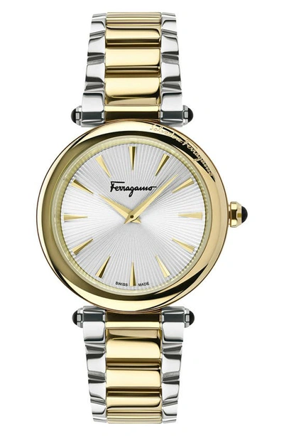 Ferragamo Idillio Two-tone Bracelet Watch, 36mm In Two Tone Gold/silver