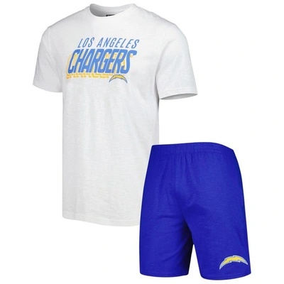Concepts Sport Men's  Royal, White Los Angeles Chargers Downfield T-shirt And Shorts Sleep Set In Royal,white