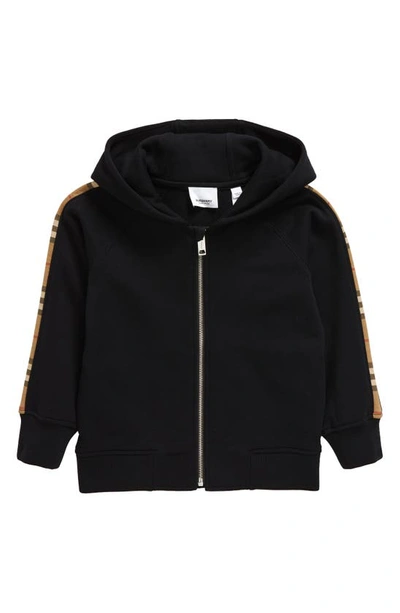 Burberry Kids' Timmy Black Hoodie With Vintage Check Inserts On Sleeves In Cotton Boy In Nero