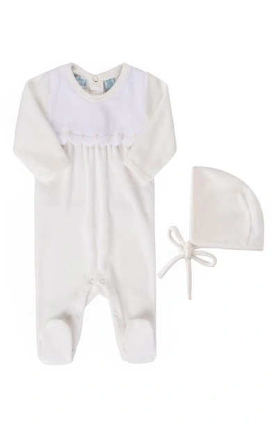 Feltman Brothers Babies'  Velour Footie & Bonnet Set In Ivory