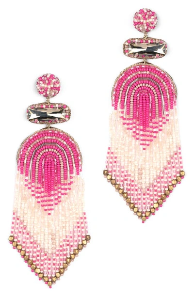 Deepa Gurnani Ishana Bead Chandelier Earrings In Hot Pink