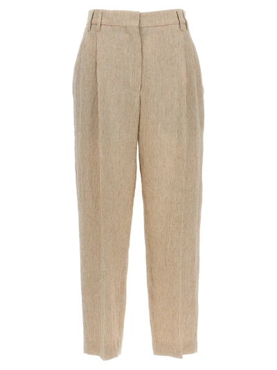 Brunello Cucinelli Pants With Striped Front Pleats In Beige