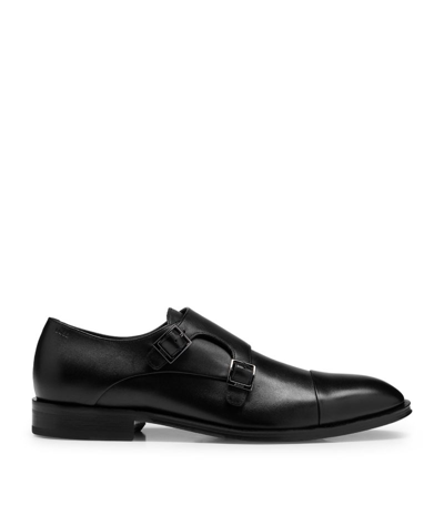 Hugo Boss Boss Leather Derek Monkstrap Shoes In Black