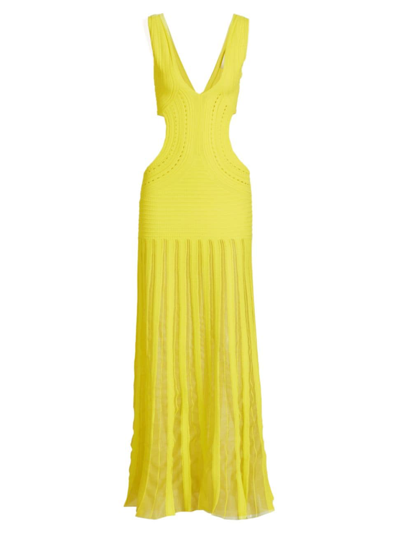 Ronny Kobo Asa Ribbed Pointelle Cutout Sleeveless Maxi Dress In Yellow