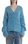 Stella Mccartney Fluffy Knit Cardigan In Blue