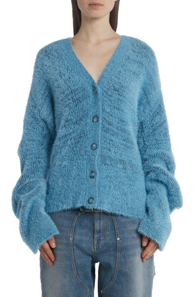 Stella Mccartney Fluffy Knit Cardigan In Blue