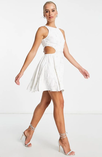 Asos Design Embellished Structured Mini Dress With Beaded Floral Detail In White