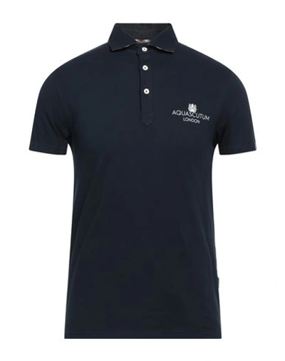 Aquascutum Man Polo Shirt Midnight Blue Size L Cotton, Elastane In Blue