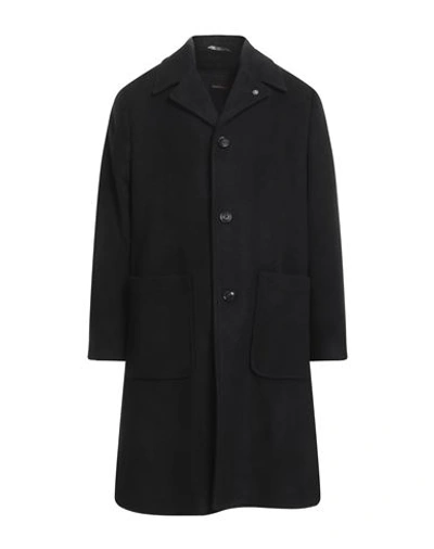 Officina 36 Man Coat Midnight Blue Size 40 Acrylic, Polyester, Virgin Wool In Black
