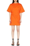 Frame Organic Cotton Draped Mini Dress In Red Orange