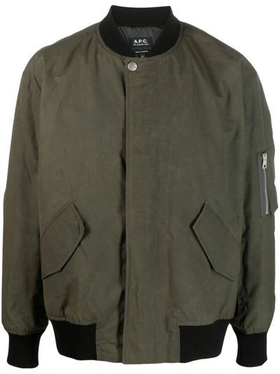 Apc Zip-pocket Cotton Bomber Jacket In Green