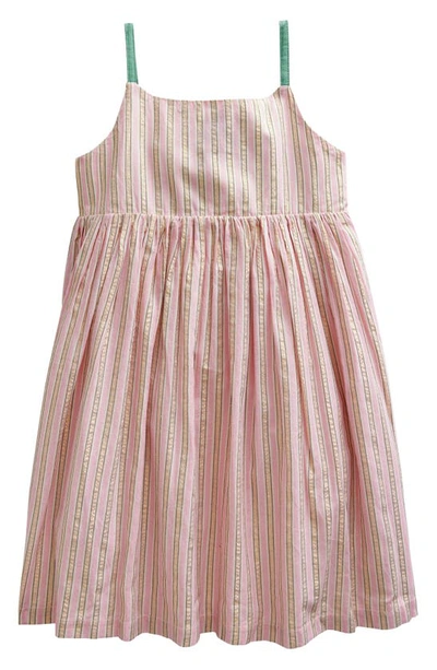 Mini Boden Kids' Back Detail Cut Out Dress Lilac And Metallic Stripe Girls Boden In Lilac And Lurex Stripe