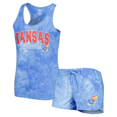 Concepts Sport Royal Kansas Jayhawks Billboard Tie-dye Tank And Shorts Sleep Set