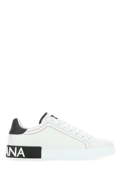 Dolce & Gabbana Leather Logo Patch Lace-up Sneakers In Grey