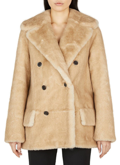 Saint Laurent Faux Fur Double Breasted Jacket Female Beige