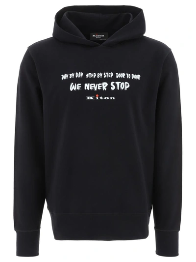 Kiton Printed Hoodie In Black