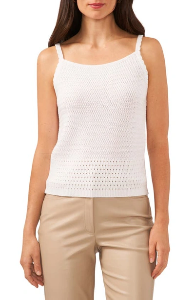 Halogen Textured Scallop Trim Sweater Tank In Bright White