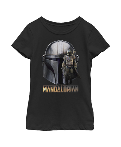 Disney Lucasfilm Girl's Star Wars: The Mandalorian Iconic Helmet Child T-shirt In Black
