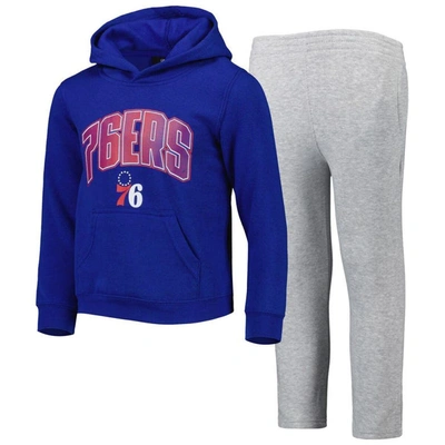 Outerstuff Kids' Preschool Royal/heather Gray Philadelphia 76ers Double Up Pullover Hoodie & Pants Set