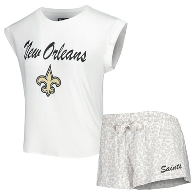 Concepts Sport White/cream New Orleans Saints Montana Knit T-shirt & Shorts Sleep Set