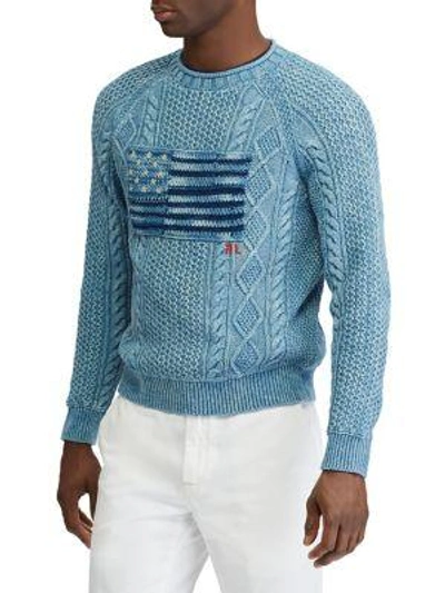 Polo Ralph Lauren American Flag Cable Knit Sweater In Blue