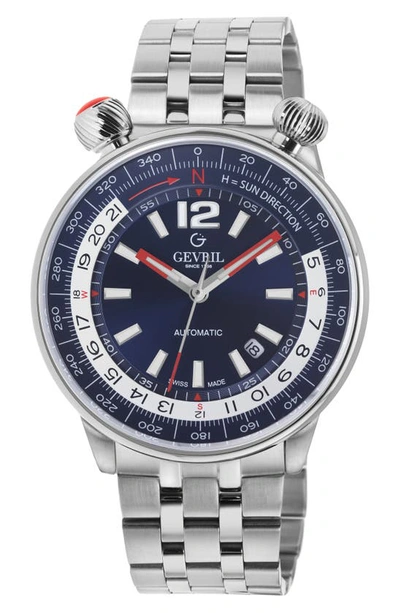 Gevril Wallabout Swiss Automatic Bracelet Watch, 44mm In Silver