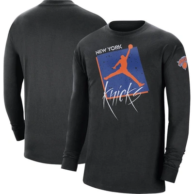 Jordan Brand Black New York Knicks Courtside Max 90 Vintage Wash Statement Edition Long Sleeve T-shi