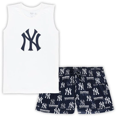 Concepts Sport Women's  White, Navy New York Yankees Plus Size Tank Top And Shorts Sleep Set In White,navy