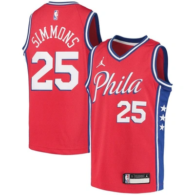 Jordan Brand Kids' Youth  Ben Simmons Red Philadelphia 76ers 2020/21 Swingman Player Jersey