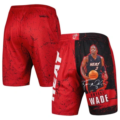 Mitchell & Ness Men's  Dwyane Wade Black Miami Heat Hardwood Classics Player Burst Shorts