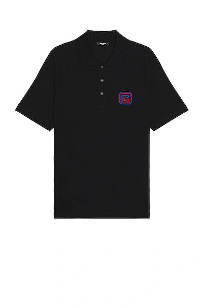 Balmain Men's Embroidered Pique Polo Shirt In Ejj Noir/bleu Moyen/