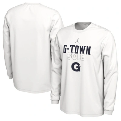 Jordan Brand White Georgetown Hoyas 2023 On Court Bench Long Sleeve T-shirt
