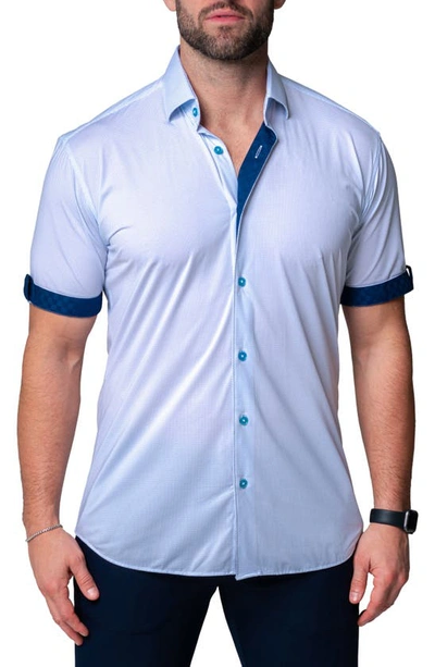 Maceoo Galileo Chewy Blue Stretch Short Sleeve Button-up Shirt