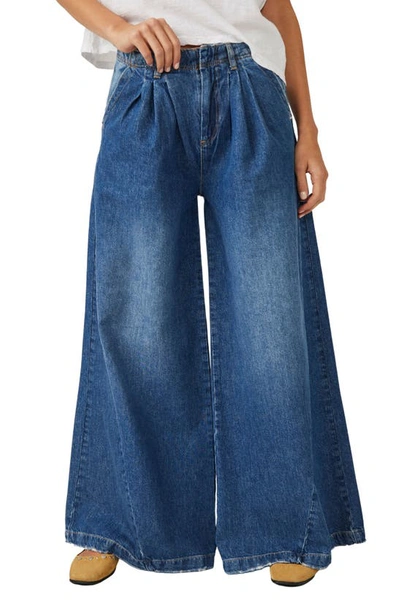 Free People Care Super Sweeper Washed Out Blue Wide Leg Jean In Lake Life