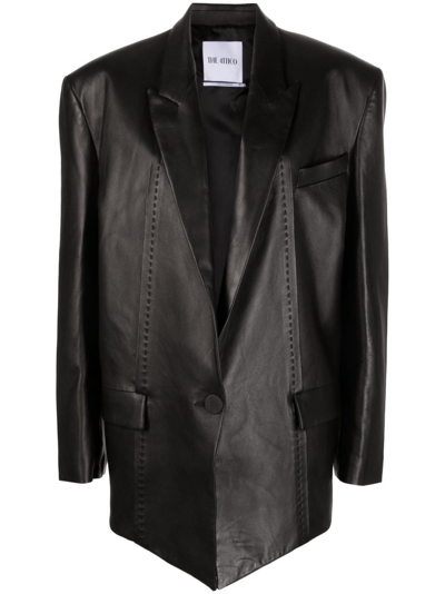 Attico Single-breasted Leather Blazer In Black