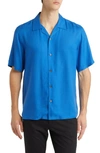 Theory Noll Short Sleeve Lyocell Button-up Camp Shirt In Sail Blue