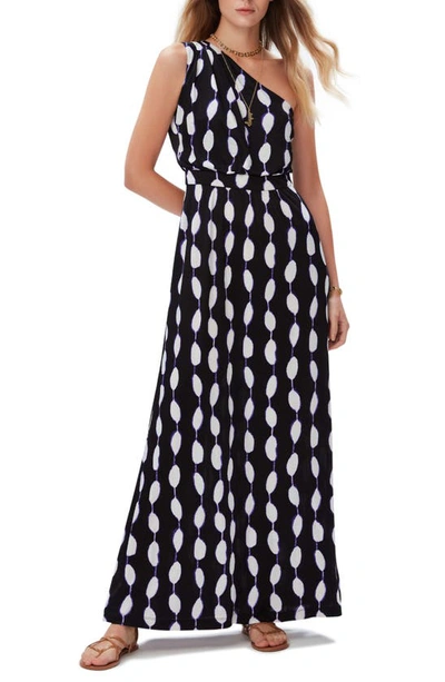 Diane Von Furstenberg Kiera One-shoulder Printed Jersey Maxi Dress In Huge Shibori Dot Black