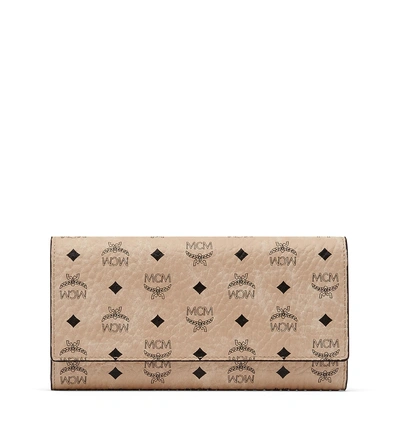 Mcm Three Fold Wallet In Visetos Original In Beige