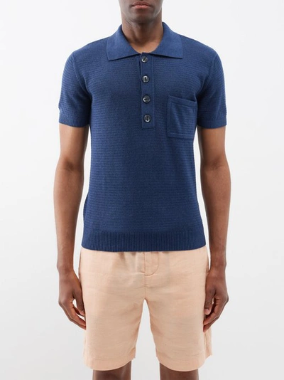 Frescobol Carioca Clemente Pointelle-knit Cotton Polo Shirt In Navy
