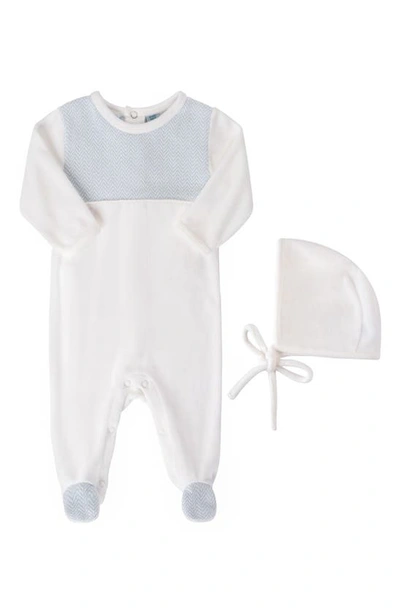 Feltman Brothers Chevron Footie & Hat Set In Ivory/ Blue