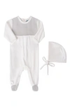 Feltman Brothers Babies' Chevron Footie & Hat Set In Ivory/ Grey