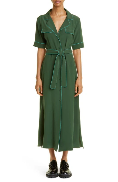 Max Mara Jene Belted Silk Shirtdress In Moss Green