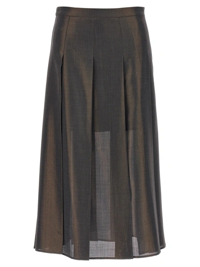 Brunello Cucinelli Shimmering Effect Pleated Skirt In Gray