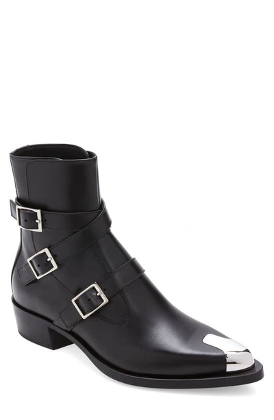 Alexander Mcqueen Punk Triple Strap 40mm Boots In Black Silver