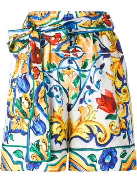 Dolce & Gabbana Majolica Print Belted Shorts | ModeSens