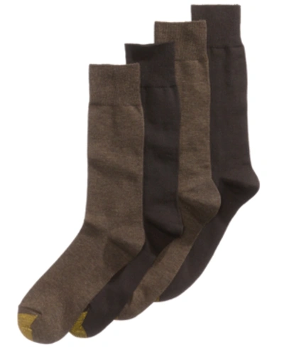 Gold Toe Men's 4-pack Dress Flat Knit Socks, Created For Macy's In Brown