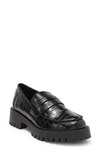 Steve Madden Lolo Penny Loafer In Black Croco