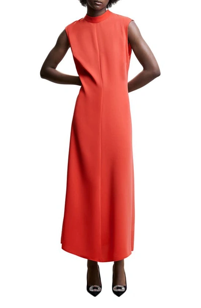 Mango Tie Mock Neck Maxi Dress In Coral Red