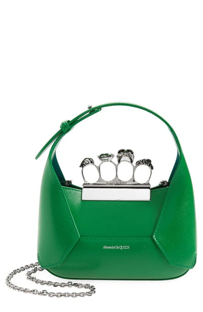 Alexander Mcqueen Mini Jewelled Leather Hobo In Green